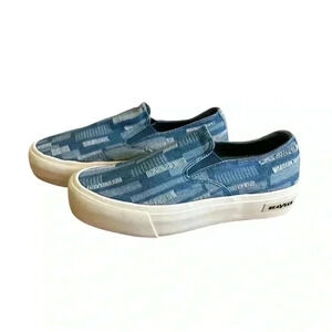 Seavees Women’s Baja Platform Cotton Embroidery Slip Ons Size 7.5 Blue